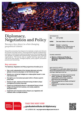 Thumbnail flyer Diplomacy, Negotiation and Policy